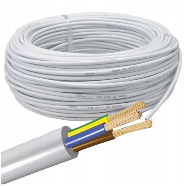 Przewód OWY 3 x 1,5 mm2 okrągły biały 300/500V – 1 mb
