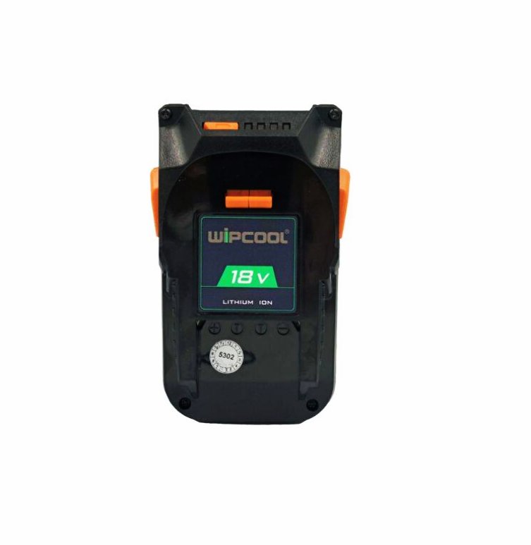 Akumulator 18V 4Ah Wipcool w czarnej obudowie, z widocznymi podwójnymi spawami punktowymi, kompatybilny z narzędziami Wipcool, zapewniający długi czas pracy i ochronę przed przegrzaniem.